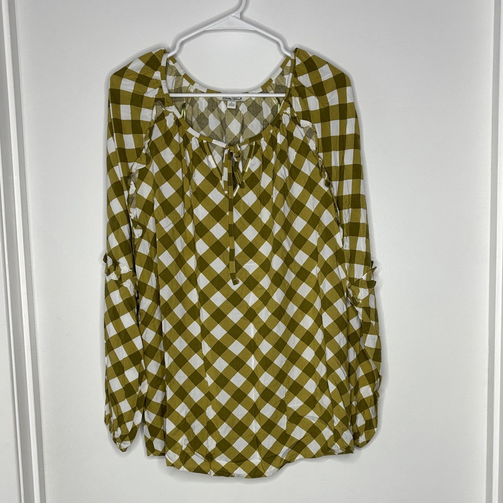 The Pioneer Woman Olive and White Checkered Blouse
